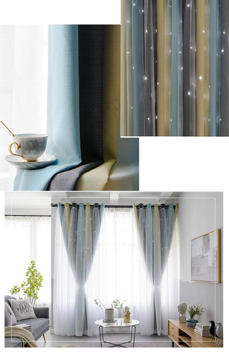 Yancorp Curtains for Girls Bedroom Kids Room Curtain Colorful Window Nursery Curtain 63 inches Length Room Darkening Grommet 2 Layers (Gray Blue, W52 X L63) - Image 5